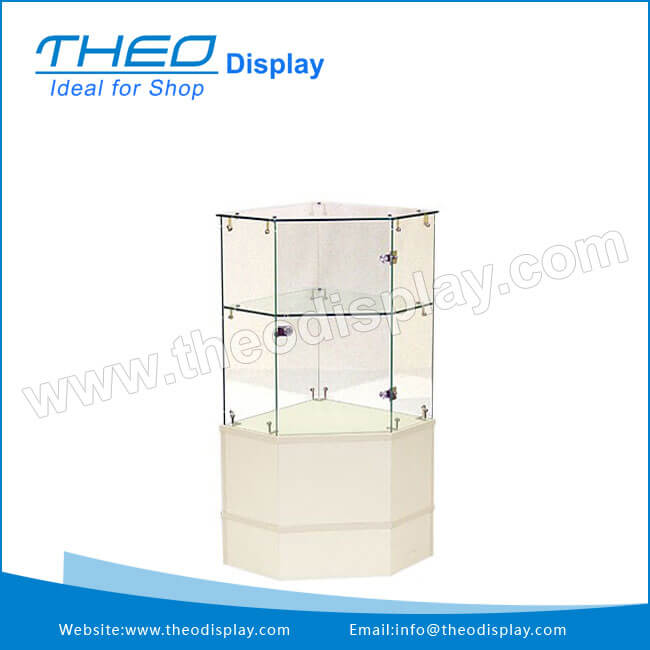 Th 901 White Wooden Base And Locking Glass Corner Display Cabinet