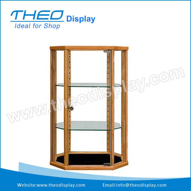 Freestanding Octagonal Wooden Countertop Display Case Glass