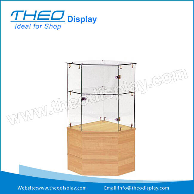 Th 900 White Wooden Base And Locking Glass Corner Display Cabinet