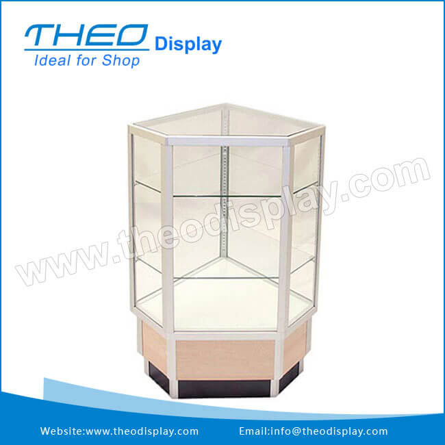 Th 904 Maple Wood Base Full Vision Glass Corner Display Cabinet