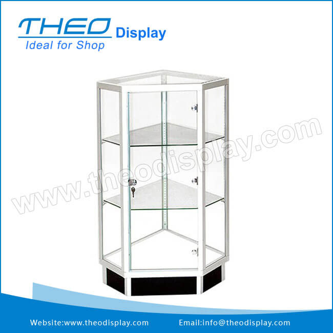 Th 905 Freestanding Black Base Glass Corner Cabinet Display With